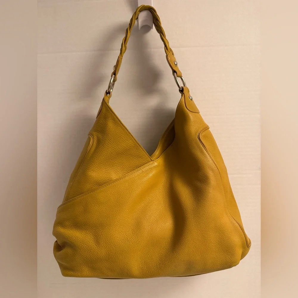 Tre Vero Boho Luxe Saffron Leather Slouchy Hobo Bag Braided Handle